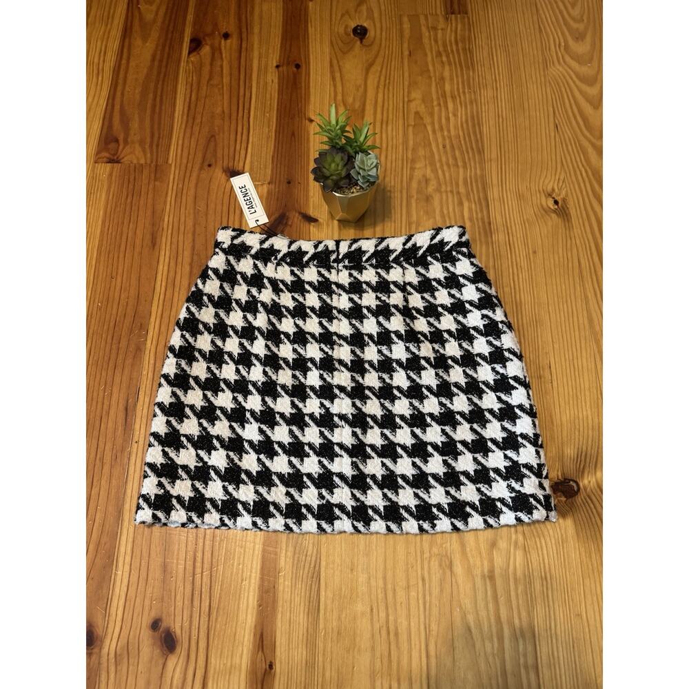 L'agence Marseille Mini Skirt Ecru/Black/Gold Houndstooth Women's Size 8 NWT - Picture 10 of 13